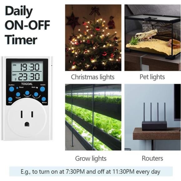 Digital Infinite Repeat Cycle Timer Plug with Countdown and 24 Hour Daily on-Off - Picture 3 of 7